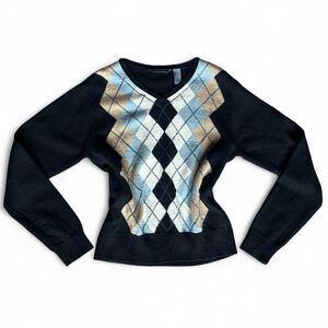 Vintage Hillard & Hansons Black, Blue,& Beige, Argyle, Long Sleeve Sweater. XL.
